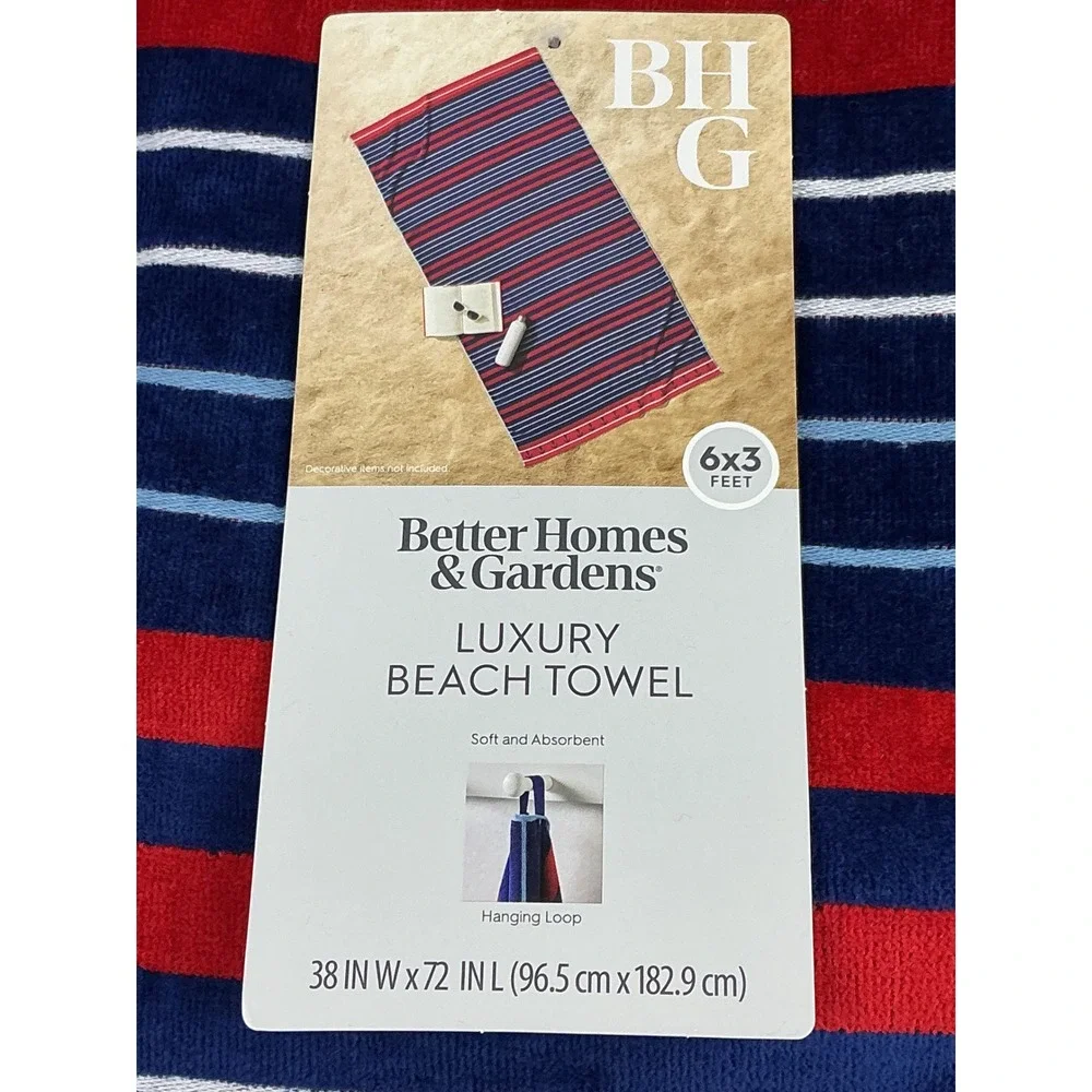 Better Homes &Gardens Oversized Luxury Beach Towel Navy Clarence Stripe 6x3 Feet